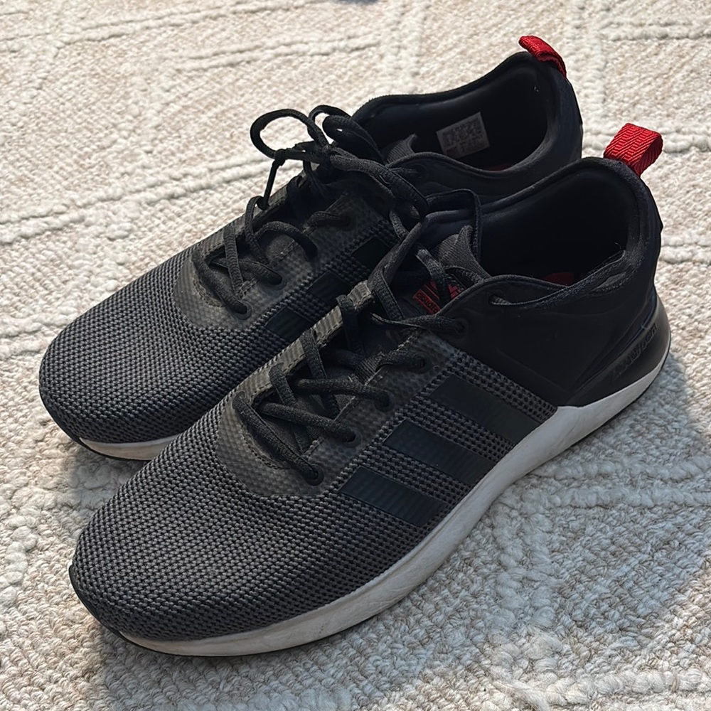 Adidas Black and Red Sneakers with Knit Upper and Mid-Cut Collar